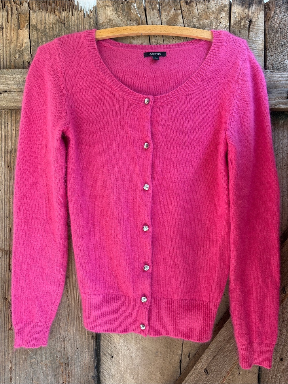 Apt. 9 Women's Bright Fuchsia Button-Front Crewneck Cardigan 30%Angora